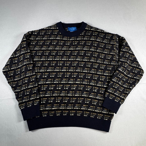 Towncraft Other - Towncraft Vintage Sweater Mens Geometric Knit Crewneck Navy Tan Grandpa Cosby